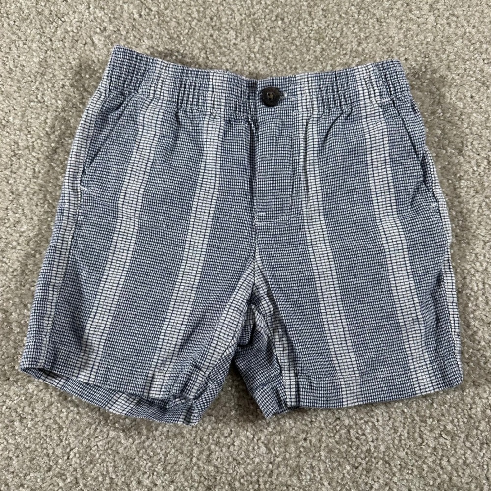 Janie and Jack Boys Blue White Houndstooth Plaid Linen Cotton Shorts Size 4